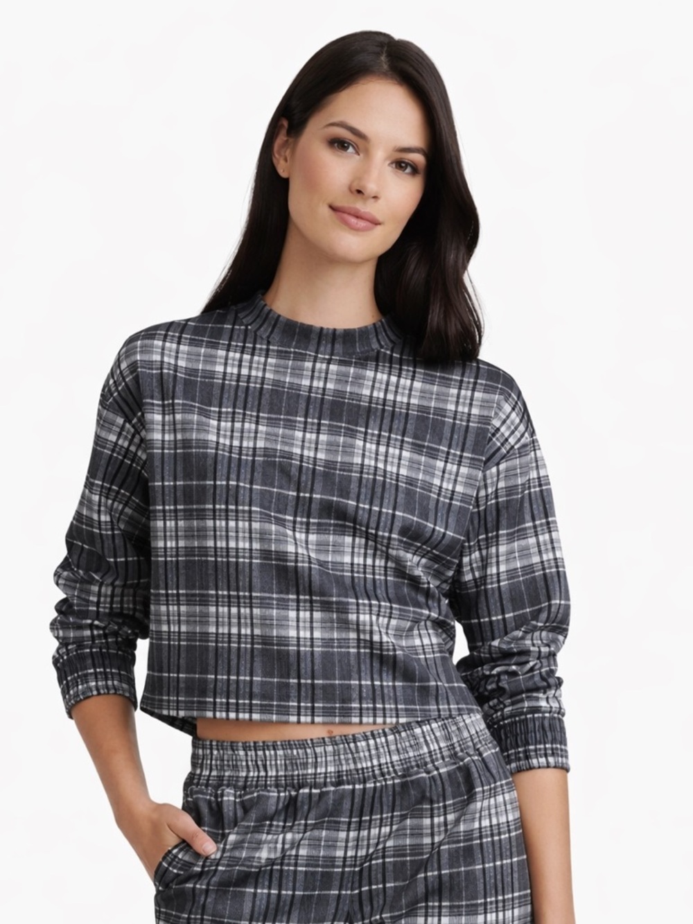 Alice + Olivia Classics Leslie Charcoal Plaid Top Size Medium NWT